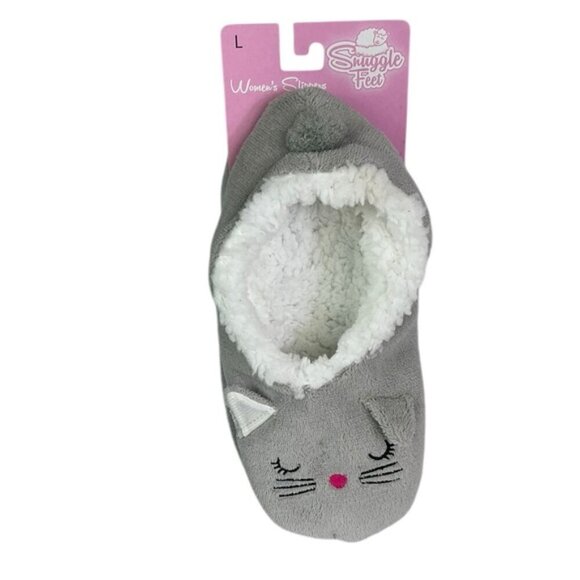 Snuggle Feet Cat Slippers Gray Fleece Lined Women’s Size Large - Picture 2 of 16